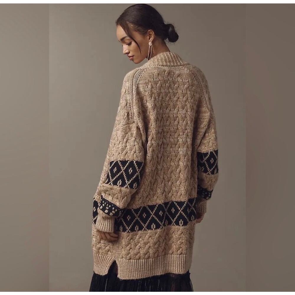 Pilcro by Anthropologie Oversized Knit Cardigan Aztec Crochet Wool Size S/M - Picture 4 of 10